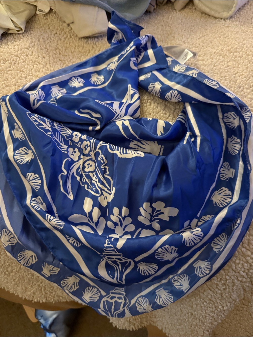 Blue Floral Silk-Feel Square Scarf